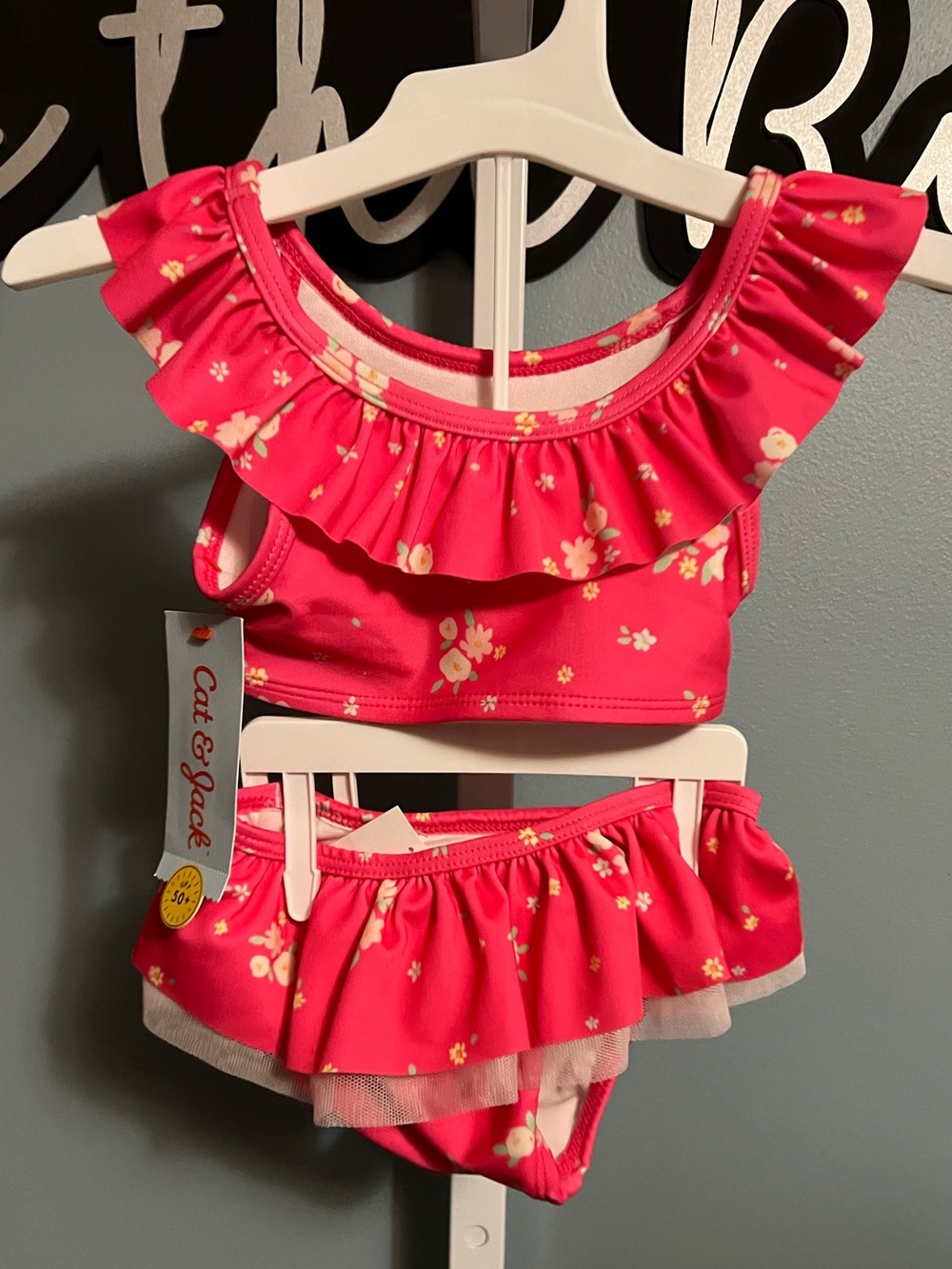 Cat & Jack Pink Floral Ruffle Two-Piece Swim Set NWT
